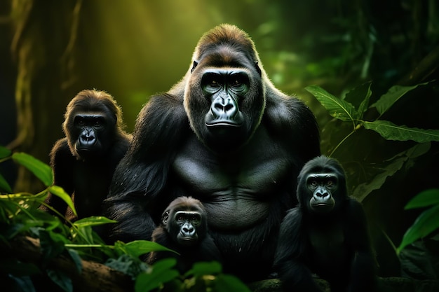 Familia de gorilas en el corazón de la selva africana