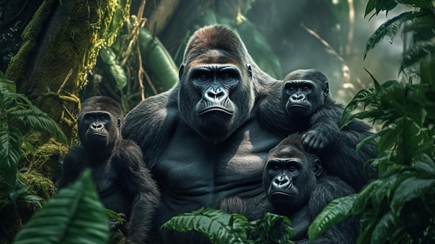 Una familia de gorilas en la jungla