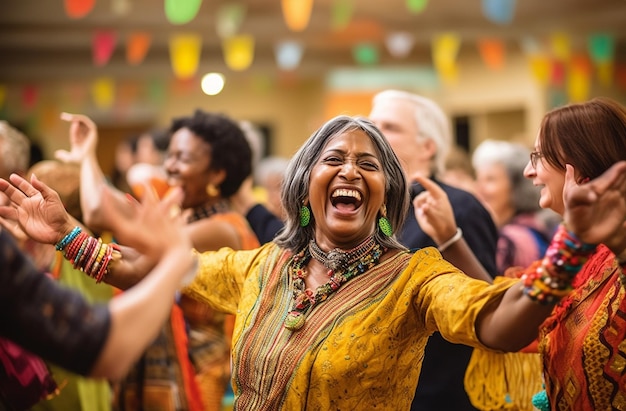 Família grande celebra Diwali Família indiana idosa em roupas tradicionais reunida