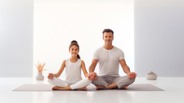 Foto familia haciendo yoga juntos