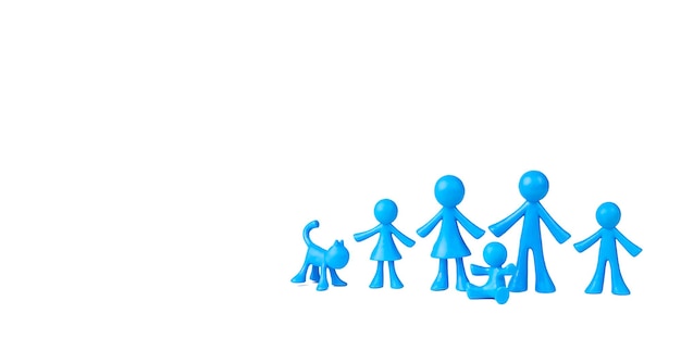 Una familia de hombres azules sobre un fondo gris Concepto de familia tradicional