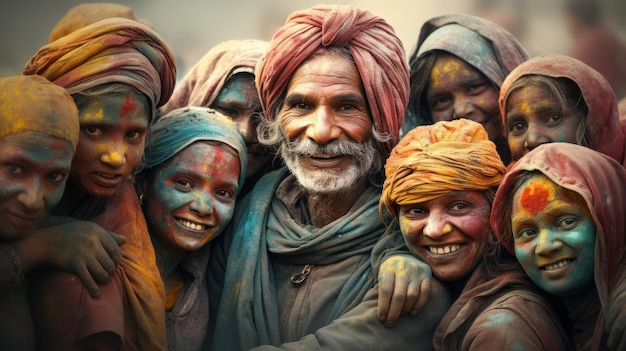 Familia india celebrando Holi juntos con color