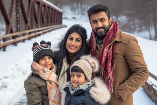 Familia india disfrutando de vacaciones en la estación fría