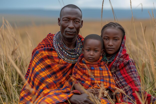 Foto familia indígena africana con ropa tradicional