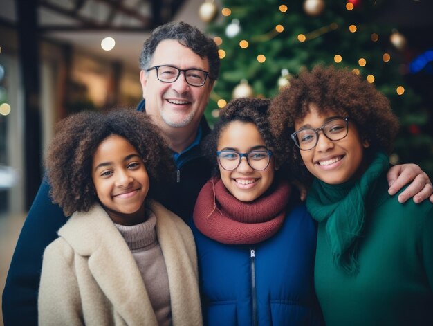 La familia Interracial disfruta celebrando juntos la Nochebuena