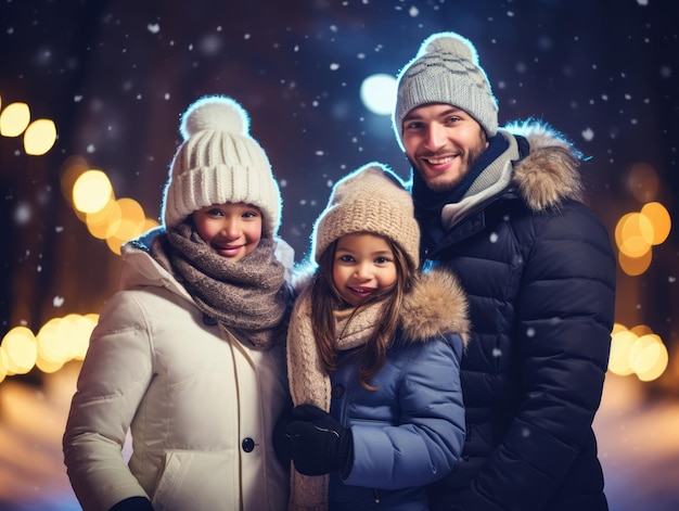 La familia Interracial disfruta celebrando juntos la Nochebuena