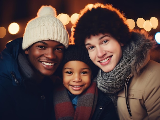 La familia Interracial disfruta celebrando juntos la Nochebuena