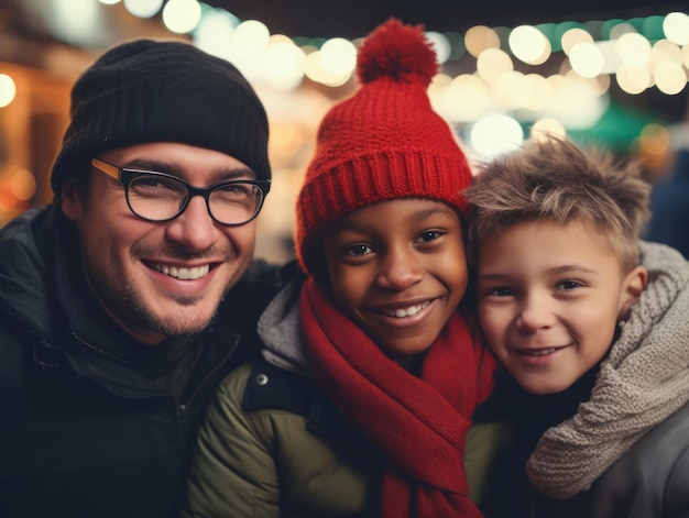 La familia Interracial disfruta celebrando juntos la Nochebuena