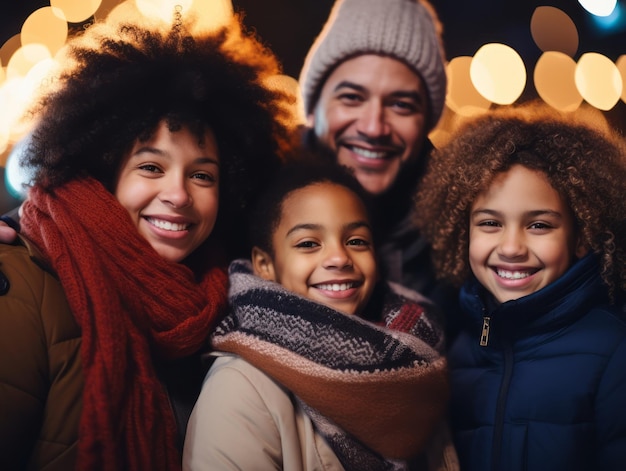 La familia Interracial disfruta celebrando juntos la Nochebuena