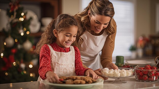 familia involucrada en las tradiciones de horneado de las vacaciones de Navidad