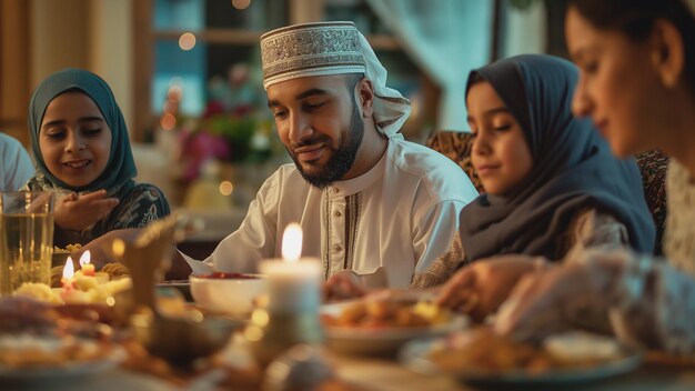 Família islâmica durante o jantar do Ramadão