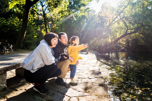 Família japonesa em um parque