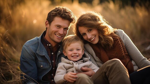 Familia joven divirtiéndose al aire libre Ai generativo