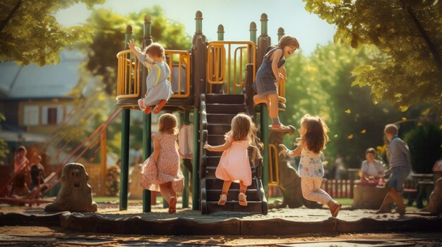 Una familia juega en el parque.