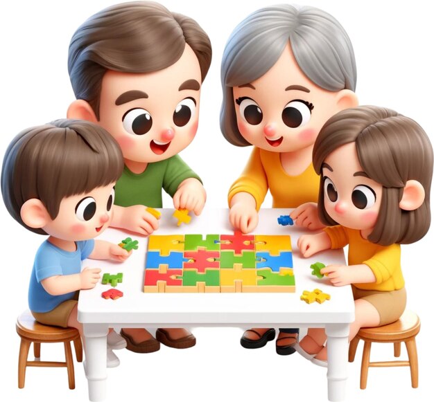 una familia jugando un juego de mesa con tres personas sentadas en una mesa