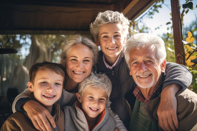 Foto familia junta foto de familia de los abuelos, sus hijos y nietos pequeños niños y nietos visitan a los padres ancianos valores familiares cuidar a los ancianos