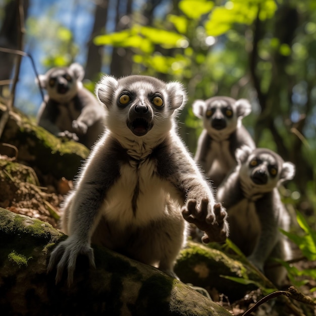 Foto una familia de lémures