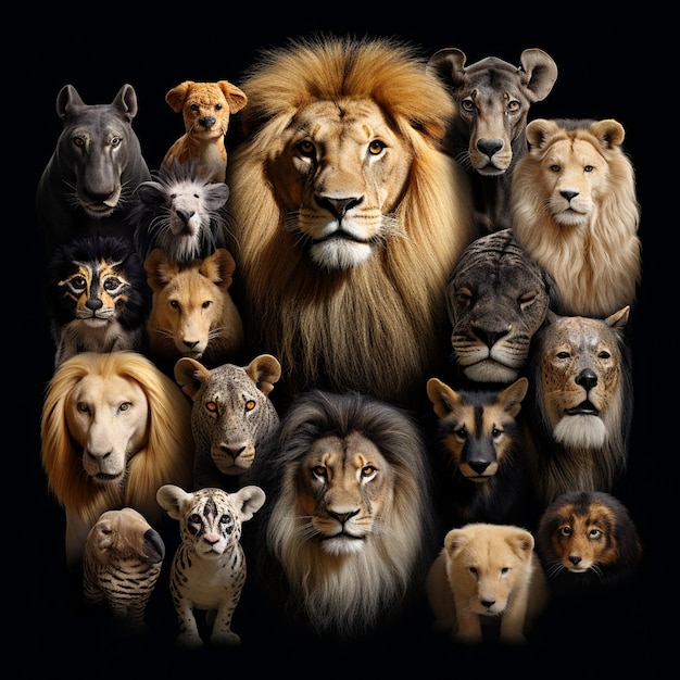 Familia de leones y animales