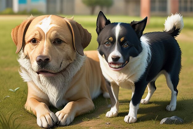 Familia linda mascota perro y dueño niño divirtiéndose juntos fondo de pantalla ilustración de fondo