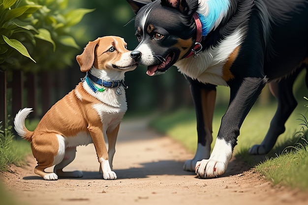 Familia linda mascota perro y dueño niño divirtiéndose juntos fondo de pantalla ilustración de fondo