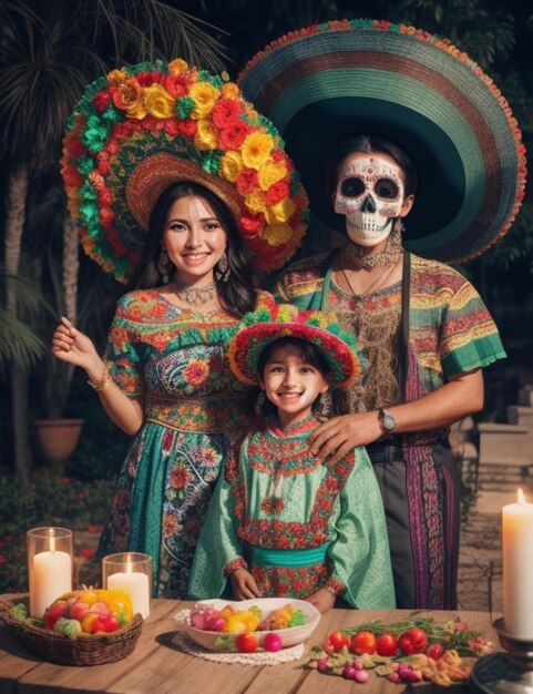 La familia mexicana celebra el día feliz