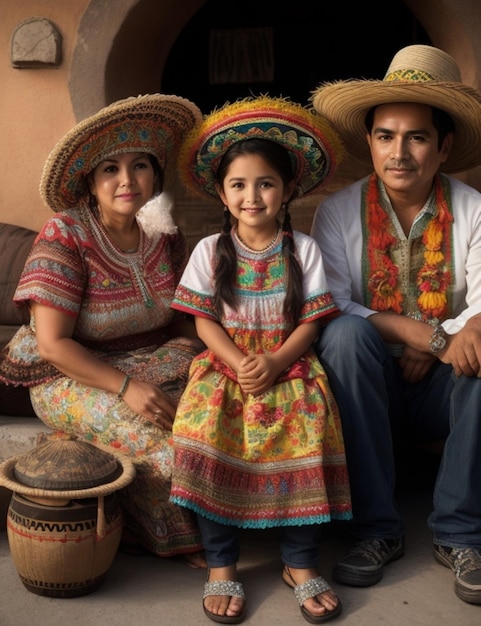 La familia mexicana celebra el día feliz