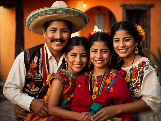 Família mexicana mostrando seu amor abraçando-se