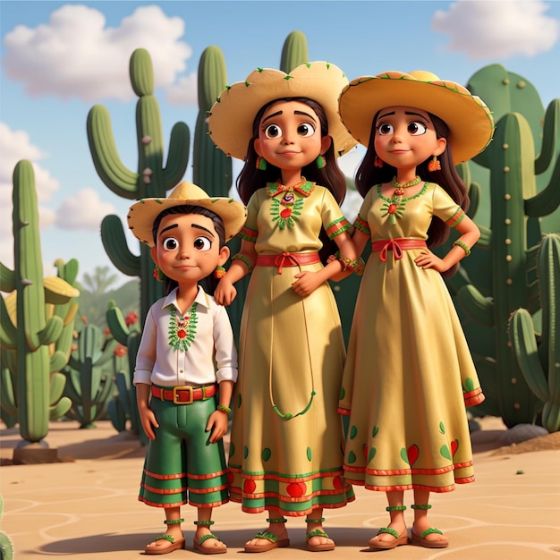 Familia mexicana vestida con el traje tradicional mexicano