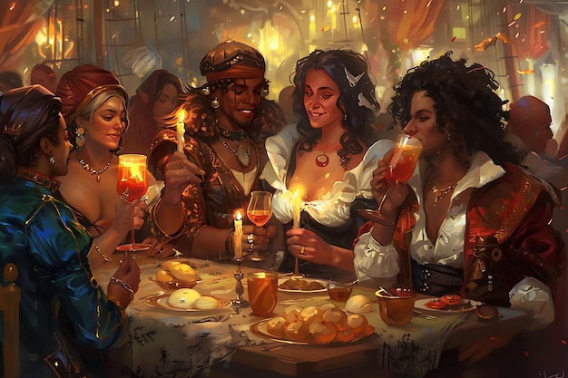 Família moderna multiétnica de musselinas desfrutando de comer depois do jantar juntos durante um banquete armada em