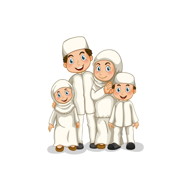 Família muçulmana com dois filhos desenho animado vetor Ilustração em fundo branco
