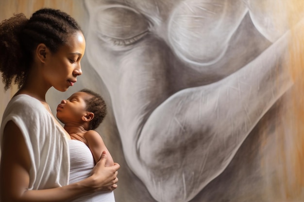 Foto familia mujer hija estadounidense bebé africano hogar bebé maternidad recién nacido madre infancia ia generativa