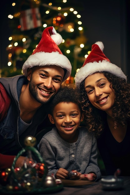 Familia multiétnica disfrutando de la Navidad en casa