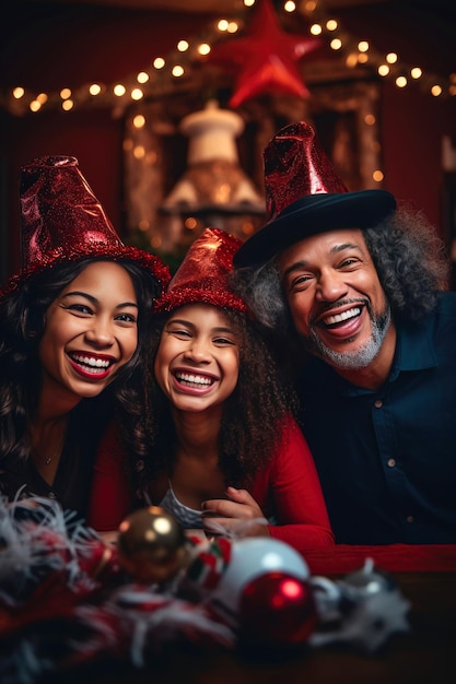 Familia multiétnica disfrutando de la Navidad en casa