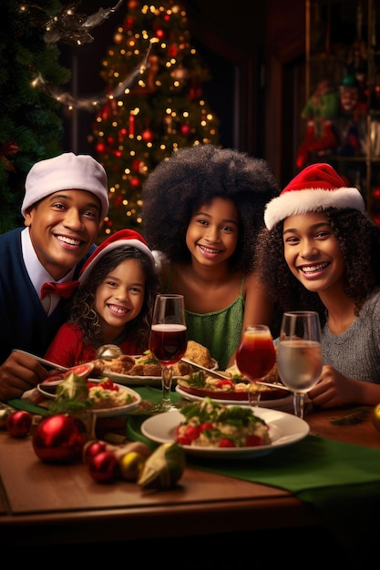 Familia multiétnica disfrutando de la Navidad en casa