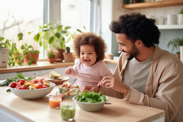 Família multiétnica feliz passando tempo na cozinha