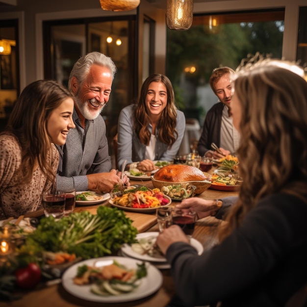 Foto familia multigeneracional disfrutando de una cena