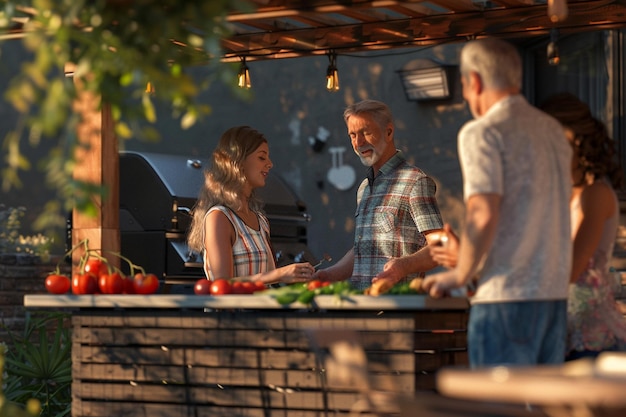 Família multigeracional fazendo um churrasco