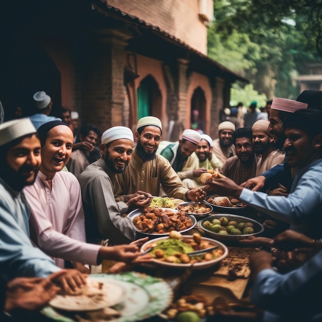 Familia musulmana india comiendo almuerzo o cena juntos en casa