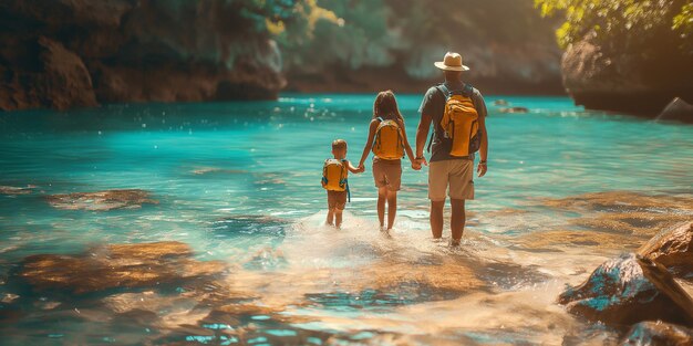 Família na praia