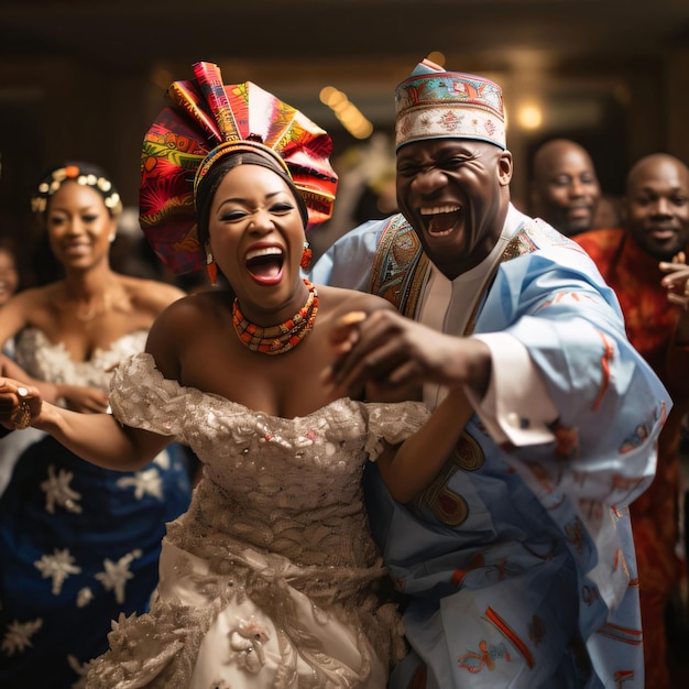 Familia negra hombre alegremente sonriente atrapando a la mujer en una fiesta divertida celebrando el Mes de la Historia Negra
