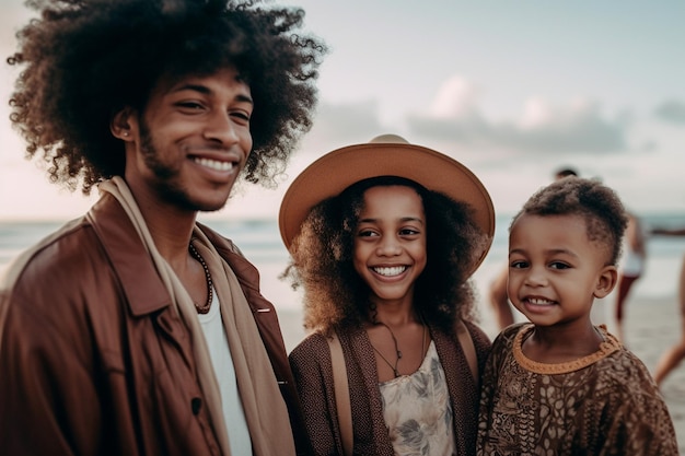 Una familia con un niño en la playa.