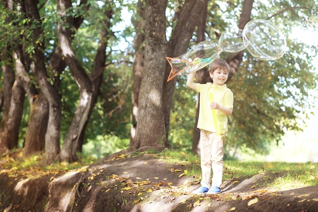 Familia con niños a pasear por el parque de verano. Сoming otoño en el parque. Familia. Otoño. Felicidad.