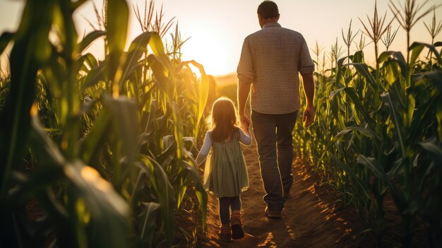 Família num campo de milho