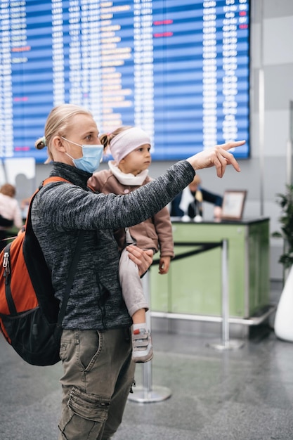 Família olhando o horário no aeroporto