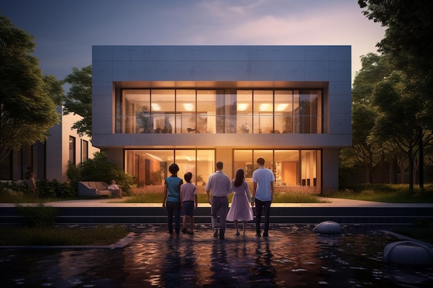 Família olhando para uma casa nova em conjunto com Generative AI