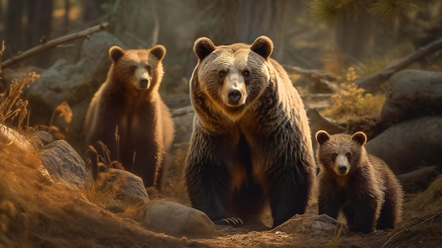 Familia de osos en el bosque IA generativa