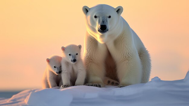 Foto una familia de osos polares en la tundra ártica