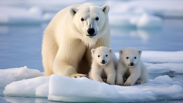 Una familia de osos polares en la tundra del Ártico