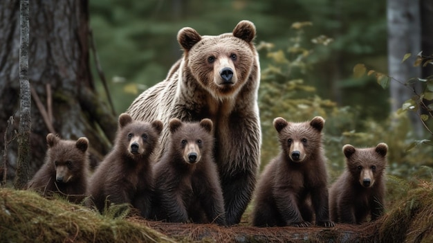 Una familia de osos con sus cachorros.