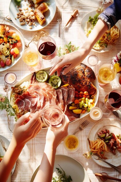 Foto família ou amigos reunidos para jantar